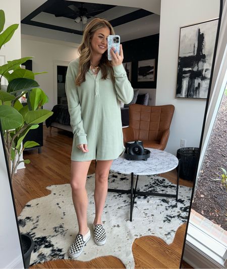 rainy day outfit 🤍 this romper is on sale — $39.99 from Abercrombie! I’m wearing a medium 

#LTKstyletip #LTKsalealert #LTKfindsunder50