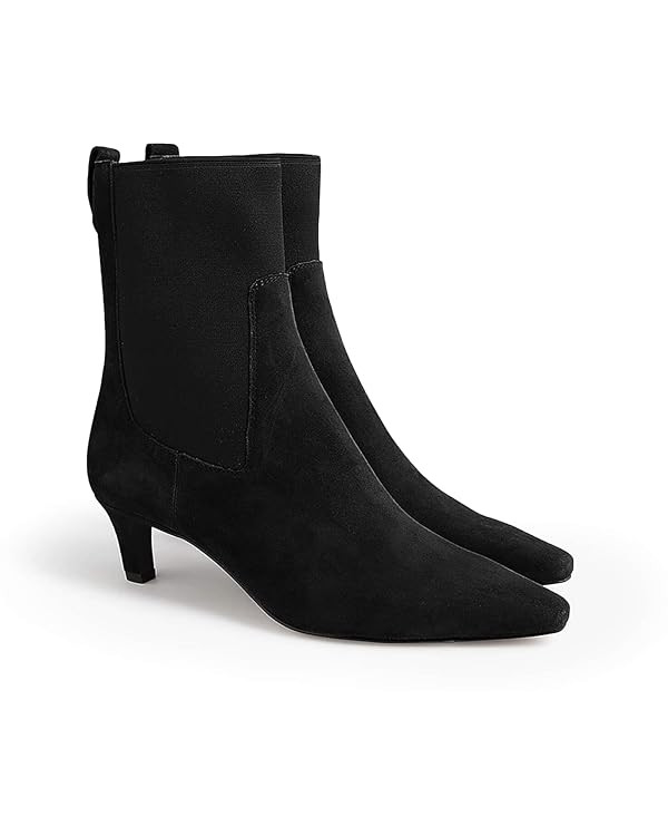 Coutgo Womens Ankle Boots Low Kitten Heel Pointed Toe Slip On Elastic Dressy Fall Winter Booties ... | Amazon (US)