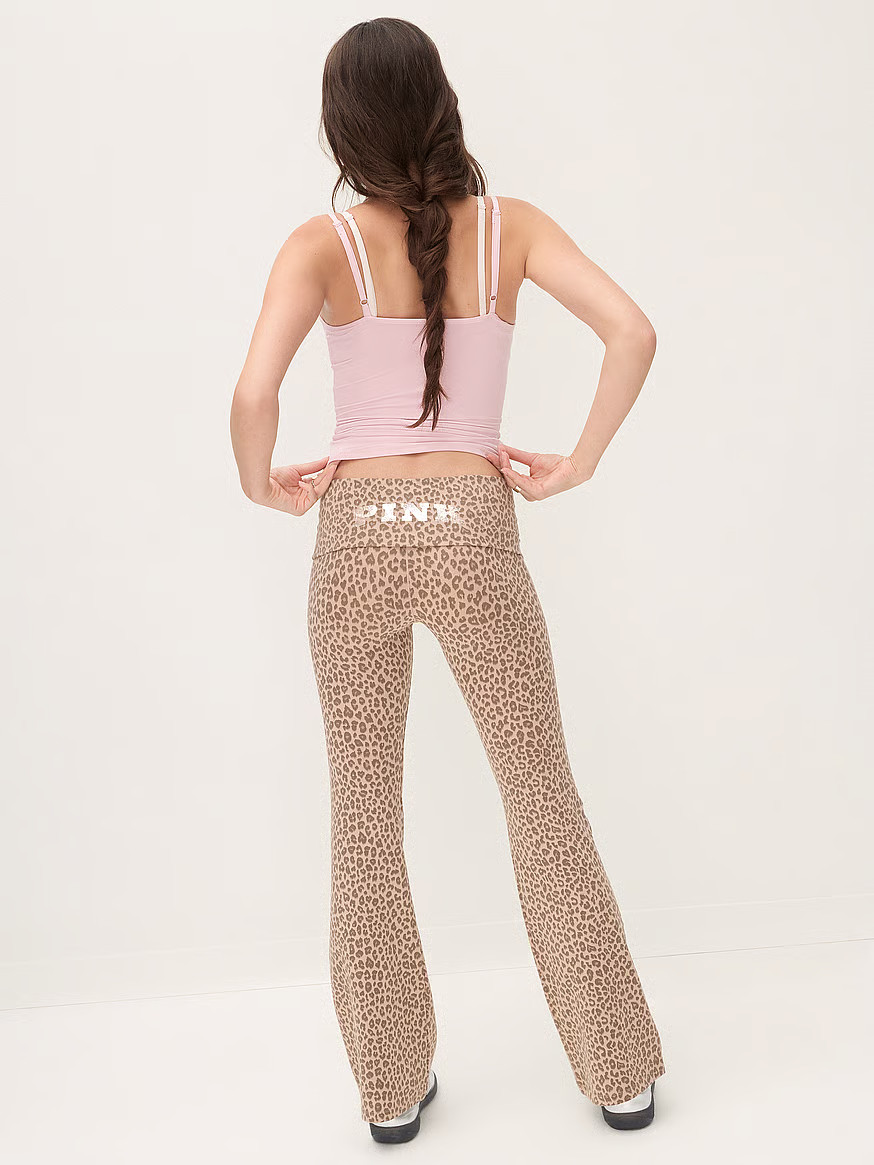 Buy All-Day Cotton Foldover Flare Leggings, Natural Leopard Foil - Order Bottoms online - Victori... | Victoria's Secret (US / CA )