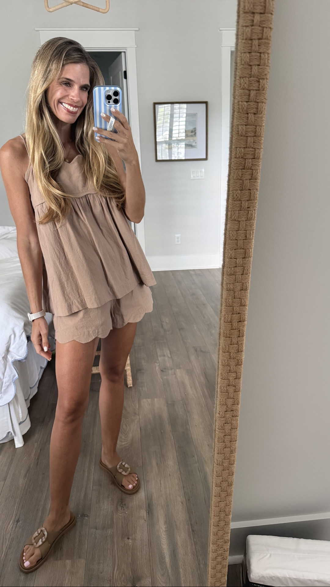 Scalloped short set. This one is Free People from a few years back that’s no longer available but found a very similar one on Amazon. You can’t tell the difference! Comes in a bunch of colors. I’m in a small. Olukai sandals

#LTKootd