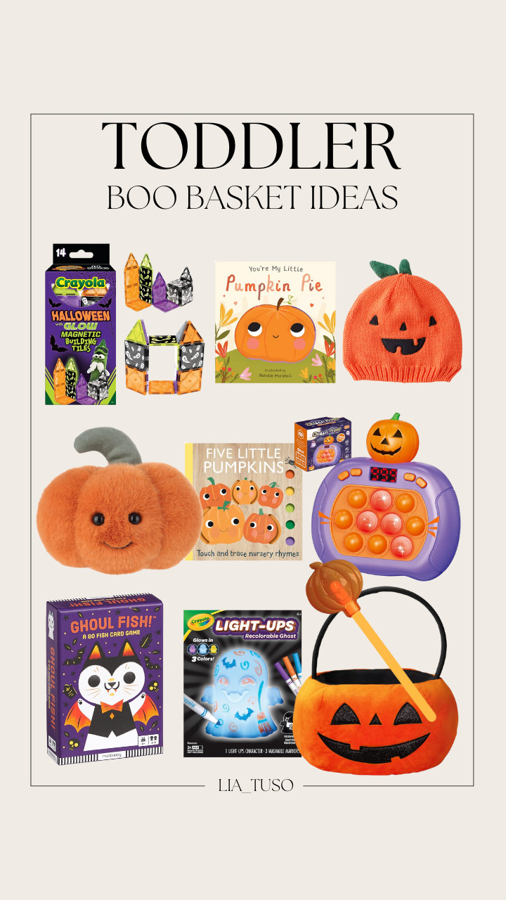 Toddler Boo Basket Ideas || Halloween Pumpkin Round Polyester Trick or Treat Decorative Bling Basket || Halloween Pop Push Game Fidget Toys for Kids and Adults || CreateOn Crayola Halloween Glow in The Dark Magnetic Tiles Set || Apricot Lamb Vegetable Toys || Crayola Light-Ups - Ghost || Mudpuppy Ghoul Fish || Halloween Glow Wand Pumpkin Head || Baby Jack-O-Lantern Halloween Pumpkin Crochet Cap || You're My Little Pumpkin Pie || ouch and Trace Nursery Rhymes 

#ToddlerBooBasket #BooBasket 

 #LTKSeasonal #LTKKids