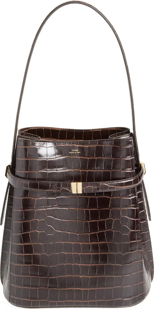 Belted Croc Embossed Leather Bucket Bag | Nordstrom