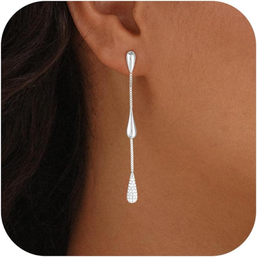 Dangle Earrings for Women Trendy, 14K Gold Plated CZ Huggie Drop Earrings, Dainty Long Chain Prom Wedding Jewelry Gift for Her | Amazon (US)