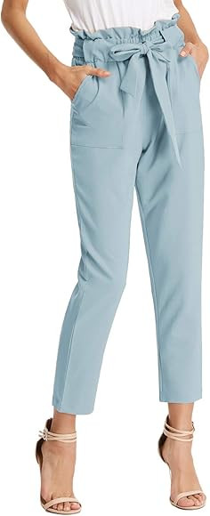 GRACE KARIN Women's Cropped Paper Bag Waist Pants with Pockets | Amazon (US)