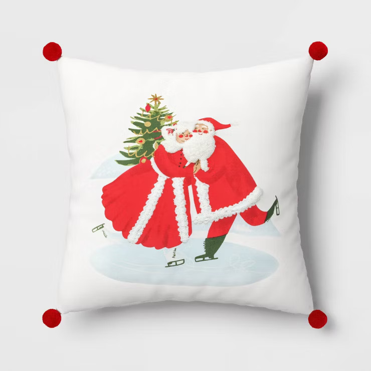 Dancing Santa Embroidered Square Christmas Throw Pillow with Pom Pom Red/Green - Threshold™ | Target
