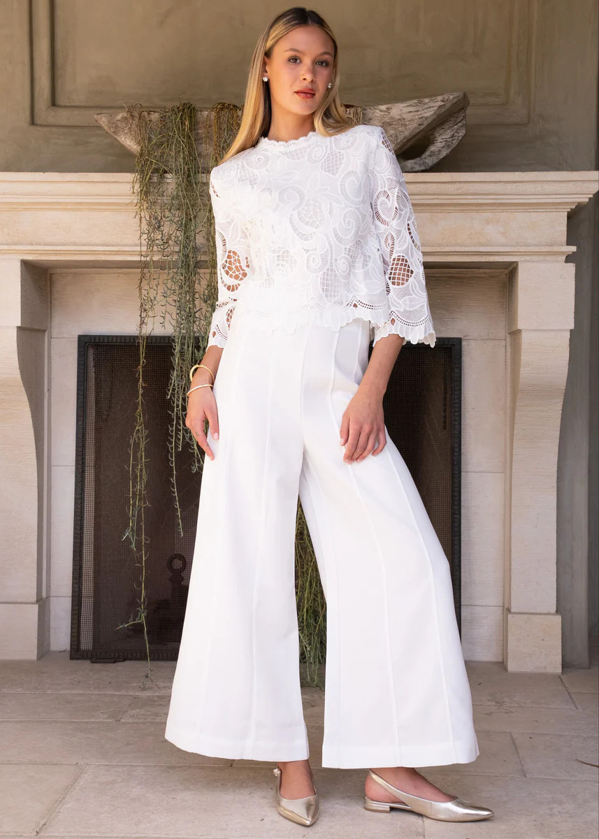 Caitlyn High Waisted Wide Leg Pintuck Pants - White | Benaar La