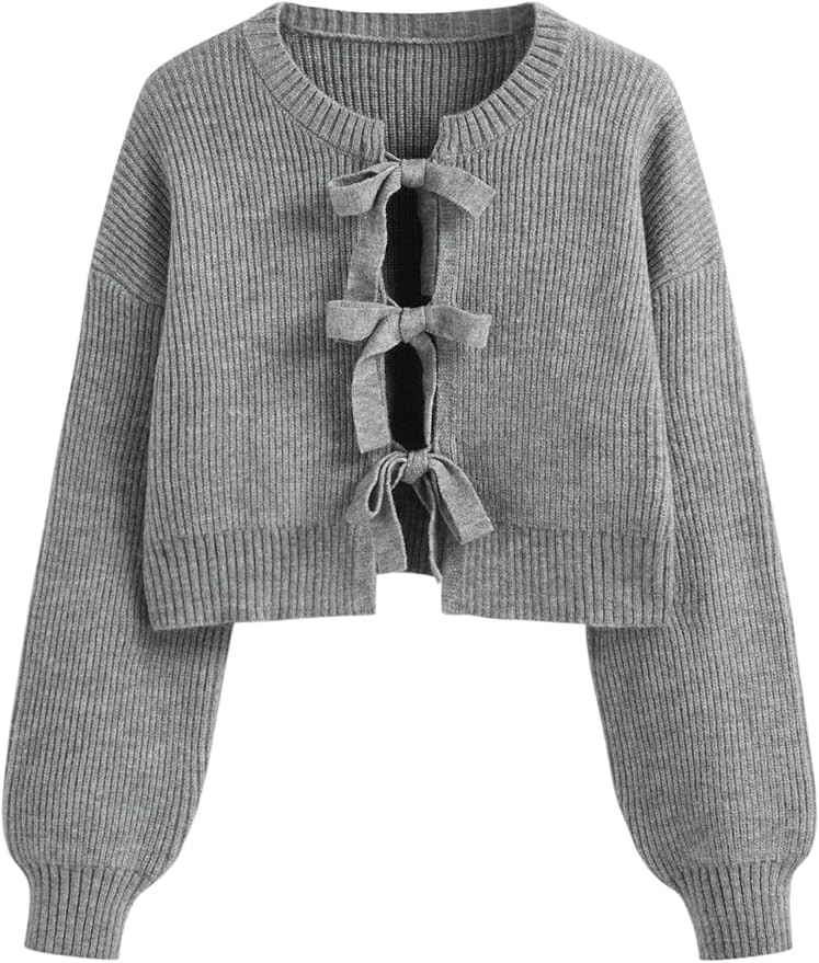 CIDER Women Round Neck Tie Front Cardigan Bowknot Crop Sweater | Amazon (US)