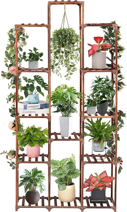 XXXFLOWER Plant Stand Indoor Outdoor 13 Tiers Wood Plant Shelf for Multiple Plants ，Large Plant... | Amazon (US)
