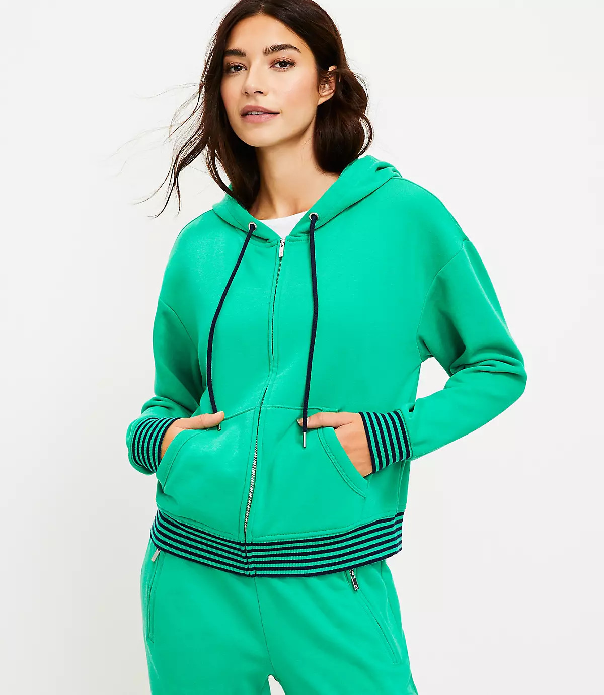 Lou & Grey Striped Ribtrim Cozy Cotton Terry Hoodie | LOFT