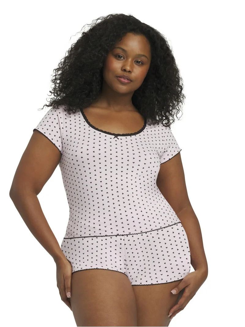 Mills by Millie Bobby Brown Women's Sleep Printed Stretch Jersey Cap Sleeve Top with Stretch Lace... | Walmart (US)