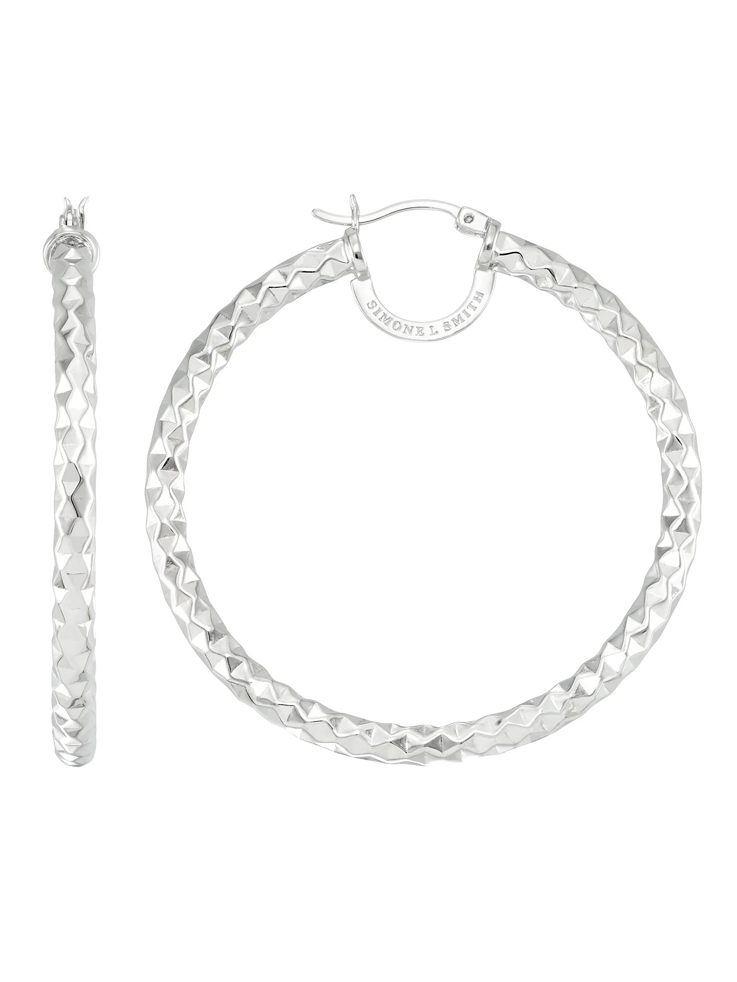 Simone I. Smith Sterling Silver Platinum Tone Diamond Cut Large Bold Hoops | Walmart (US)