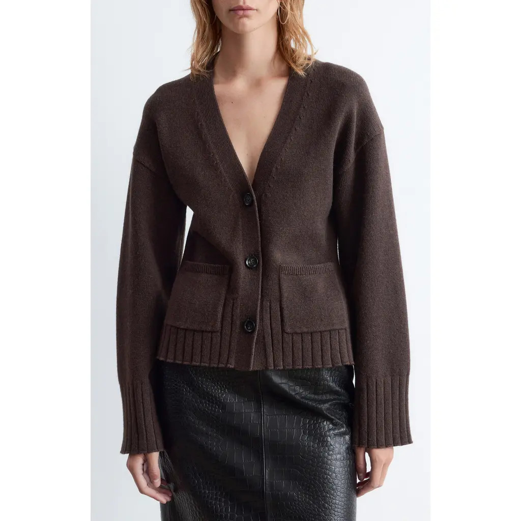 & Other Stories Cotton & Merino Wool Cardigan in Brown Dark at Nordstrom, Size Large | Nordstrom