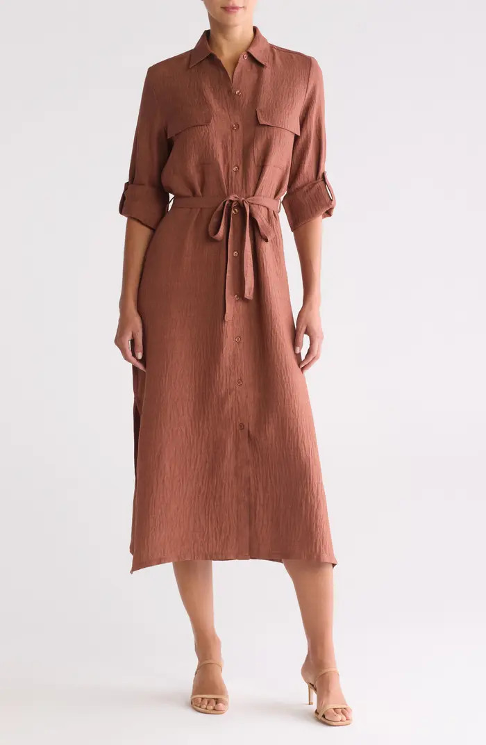 MAX STUDIO Textured Long Sleeve Maxi Shirtdress | Nordstromrack | Nordstrom Rack