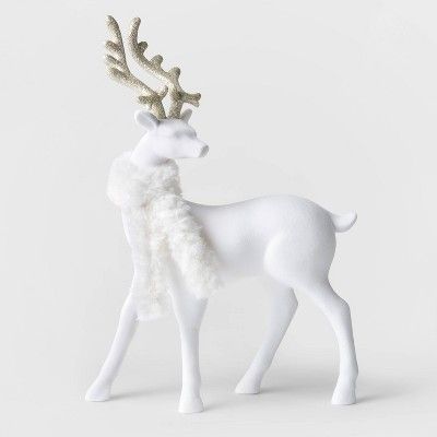 12.5" Flocked Standing Deer Decorative Figurine with Glitter Antlers White - Wondershop™ | Target