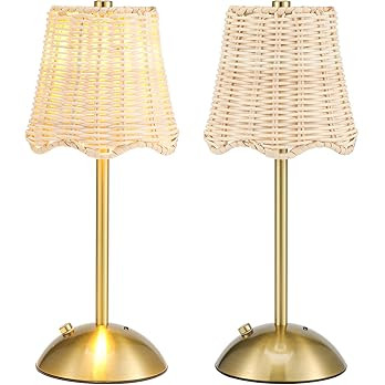 2 Pack Woven Table Lamp 12 Inch Portable Cordless Table Lamp Rechargeable Gold Bedside Light with... | Amazon (US)