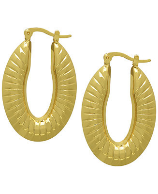 Macy's 14k Gold Plated Brass Ribbed Shiny Oval Hoop Earrings - Macy's | Macy's