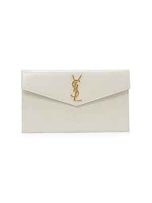 Saint LaurentUptown Monogram Flap Leather PouchColor - BlackCrema SoftPre-OrderExpected ship date... | Saks Fifth Avenue