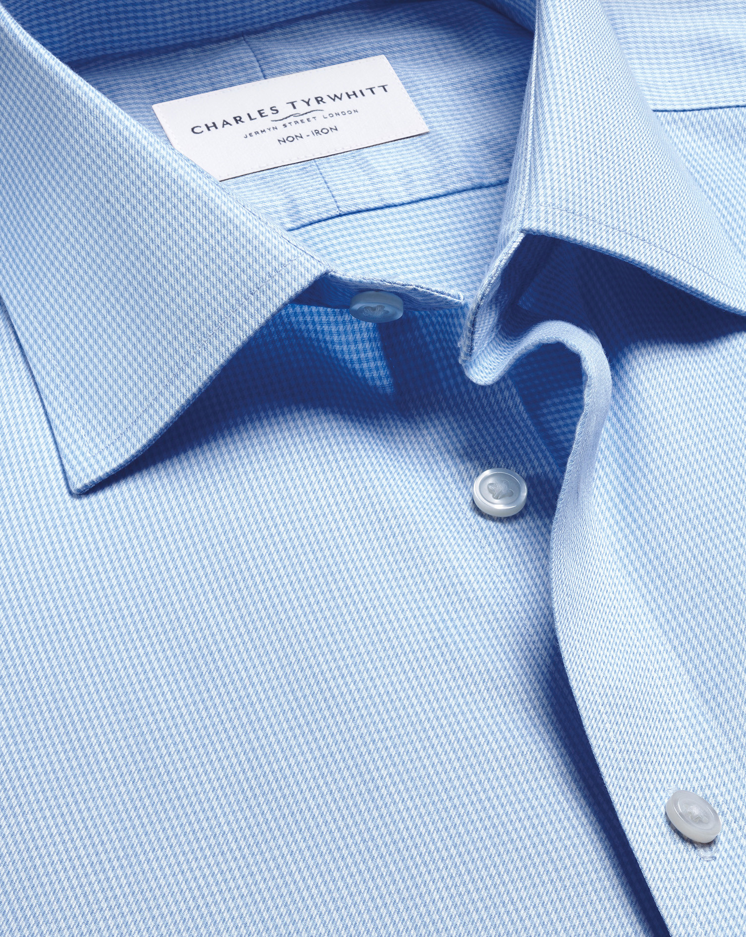 Non-Iron Puppytooth Shirt - Sky Blue | Charles Tyrwhitt