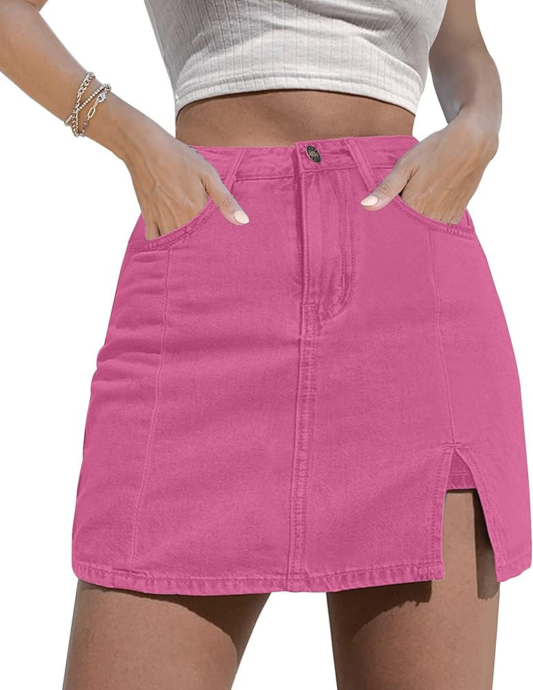 luvamia Skorts Skirts for Women Denim Mini Skirt Side Slit with High Waisted Jean Shorts Stretchy | Amazon (US)
