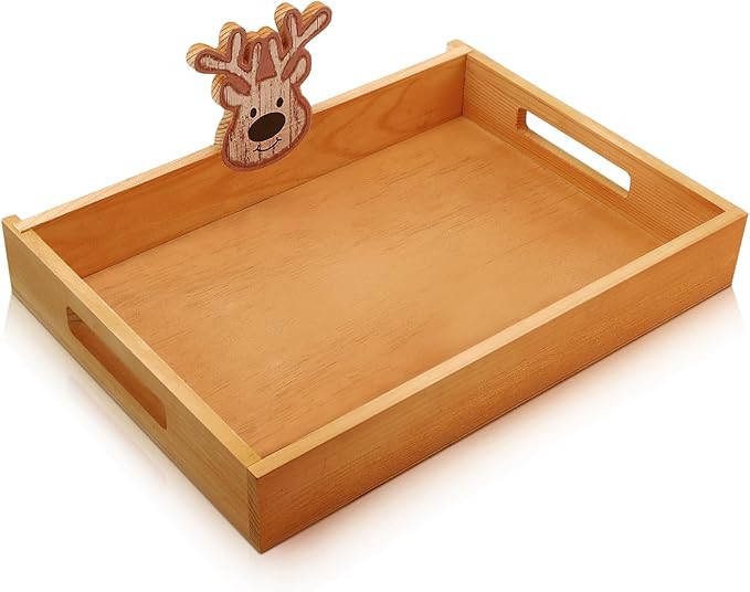 Sliner Christmas Wood Serving Tray with Handles 13.31" x 9.25" Christmas Cookie Platter Xmas Deco... | Amazon (US)