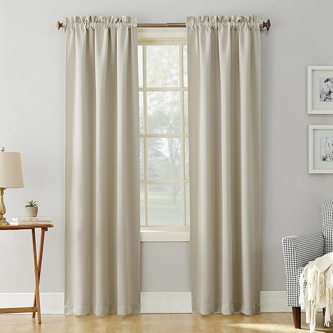 Sun Zero Easton Energy Saving Blackout Rod Pocket Curtain Panel, 40" x 84", Pearl | Amazon (US)
