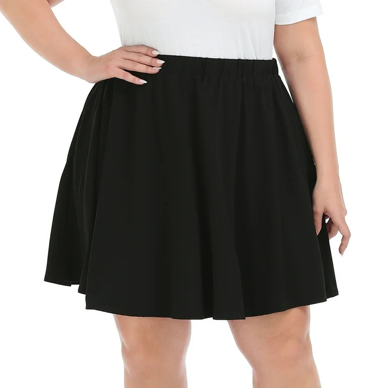 HDE Women's Plus Size Mini Skater Skirt with Elastic Waist Black - 2X | Walmart (US)