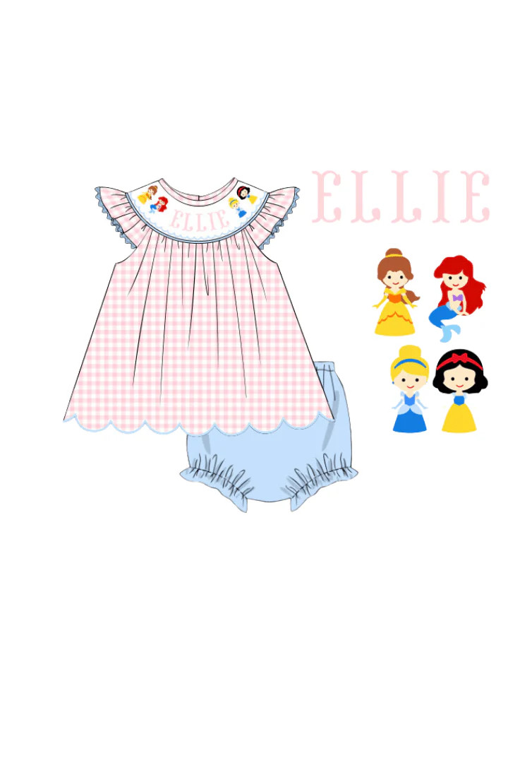 Pre-Order Custom Name Smocked Princess Pink Gingham Set | The Smocked Flamingo