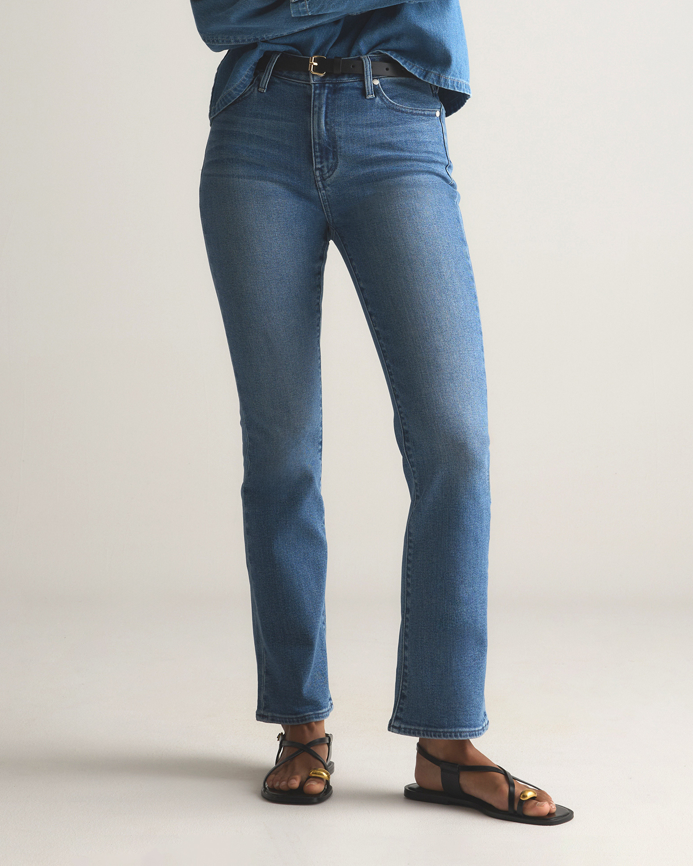 Quince | Women's Bella Stretch Kick Flare Jeans in Seaside Blue, Size 32, Organic Cotton | Quince
