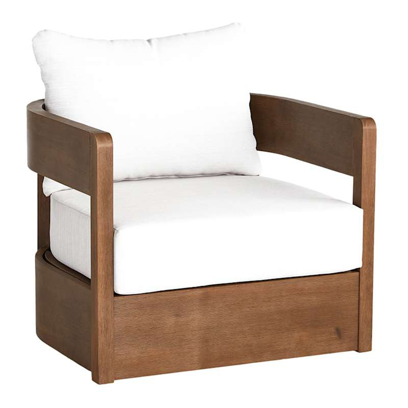 Oakes Driftwood Finish Acacia Wood with Ash Cushions Swivel Armchair | At Home