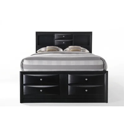 Storage Bed For Queen In Black Finish, 8 Drawers Of Different Dimensions, Rubber Wood And Chipboard Size With Function, Headboard, Side Rails, Materia | Wayfair North America