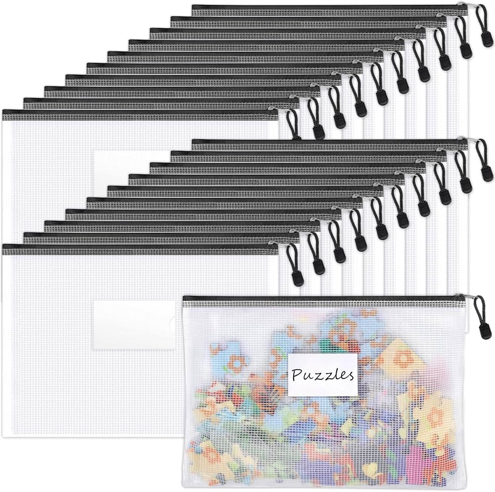 Sooez 20 Pack Mesh Zipper Pouch Document Bag with Label Pocket, Plastic Zip File Document Folders... | Amazon (US)