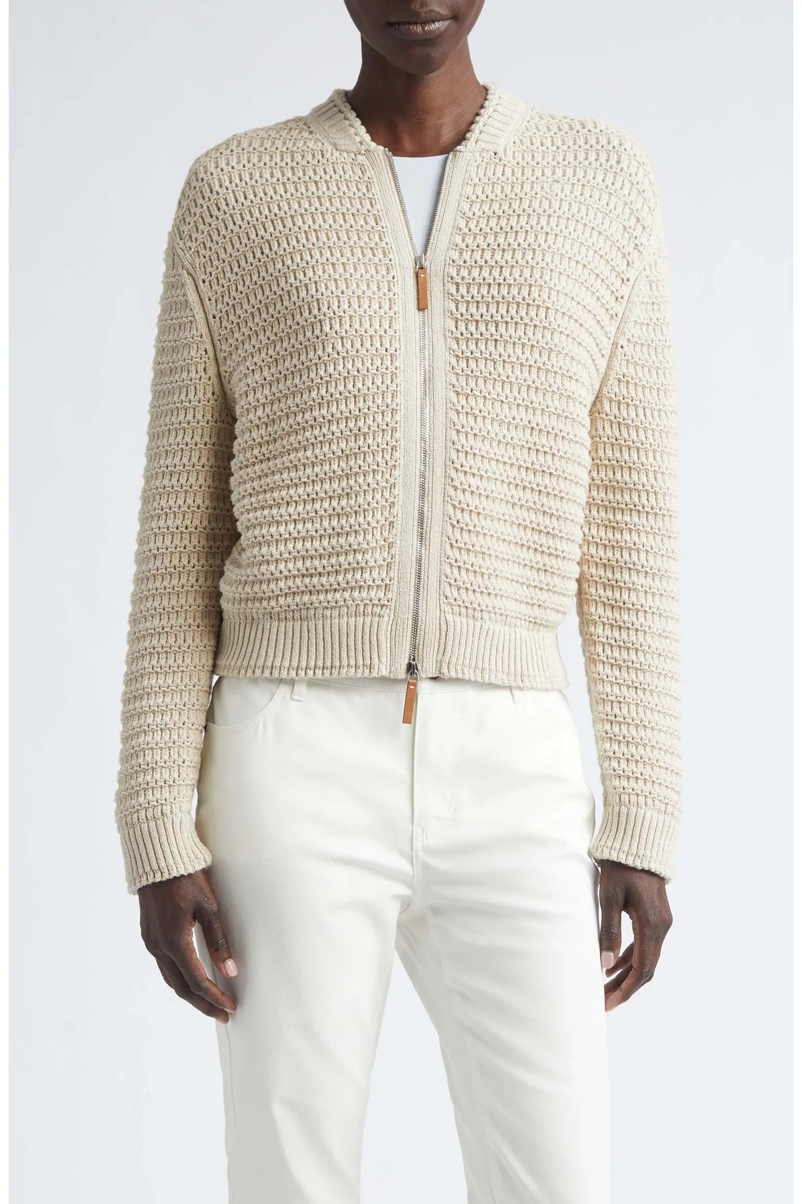 Textured Stitch Wool & Cotton Bomber Cardigan (Women) | Nordstrom | Nordstrom