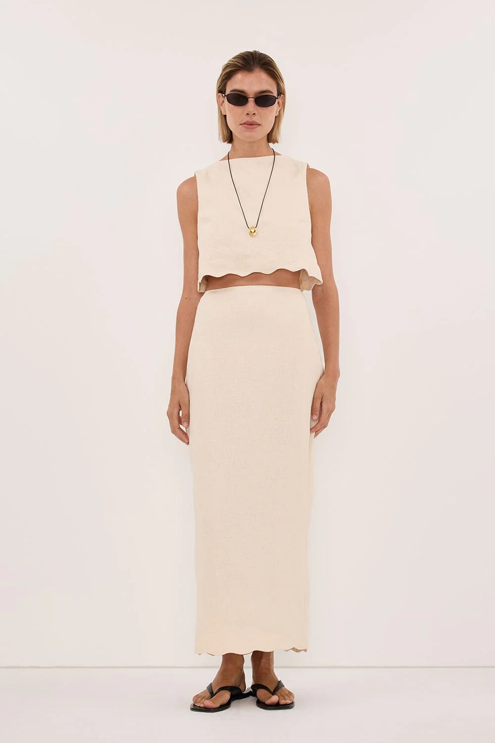 LELA SANDSTONE LINEN MIDI SKIRT | DISSH