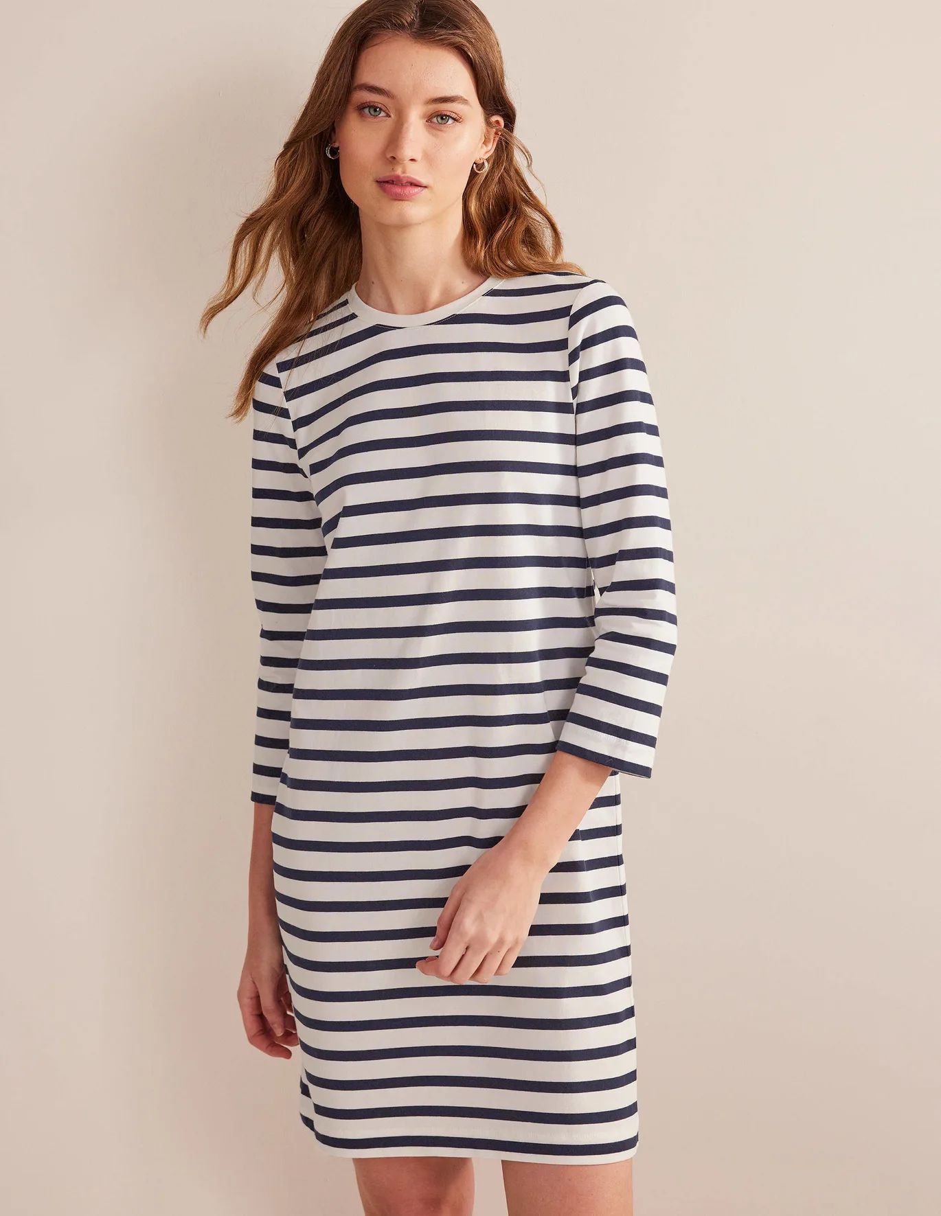 Jersey Mini T-Shirt Dress - Ivory and Navy Stripe | Boden (US)