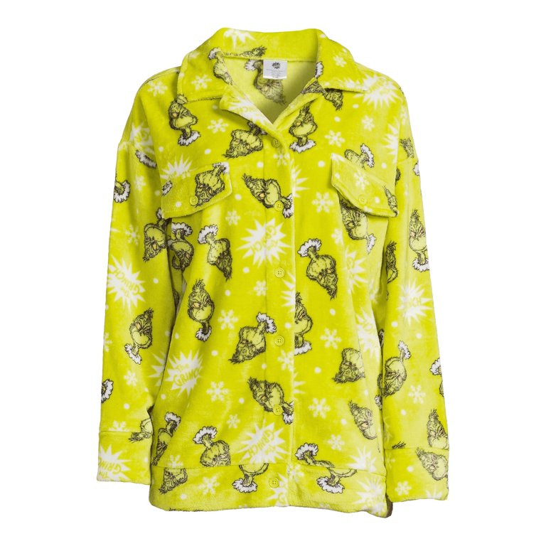 Dr. Seuss Grinch Allover Print Long Sleeve Plush Junior Shacket, Sizes XS-XXXL - Walmart.com | Walmart (US)