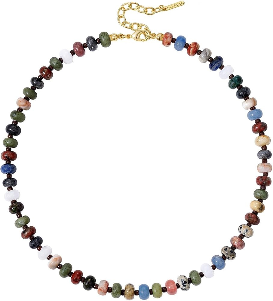 KissYan Beaded Necklaces for Women, Gemstone Bead Boho Choker, Natural Stone Handmade Fashion Aut... | Amazon (US)