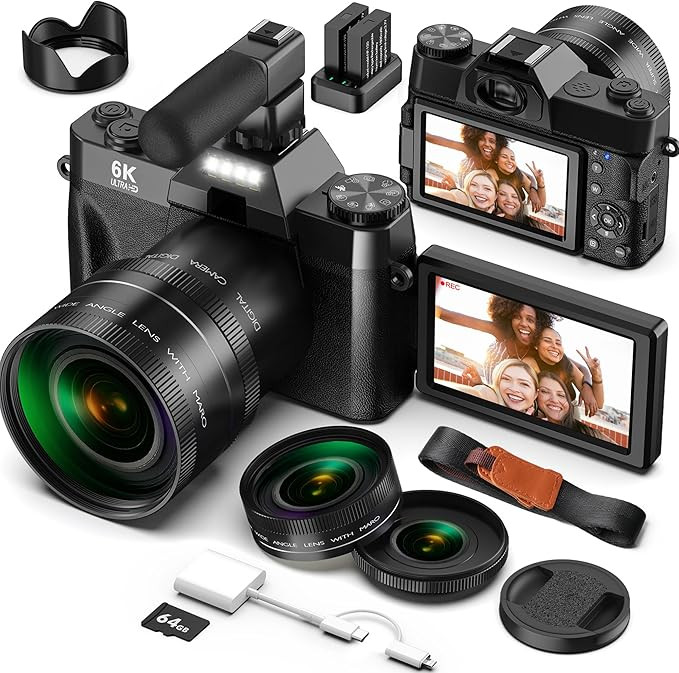 Yatao Digital Cameras for Photography and Vlogging, 6K 64MP Flip Screen, Dual Lens, Microphone fo... | Amazon (US)
