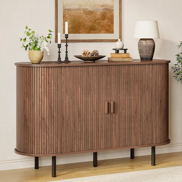 48" Fluted Buffet Sideboard Cabinet with Sliding Door, Walnut | Amazon (US)