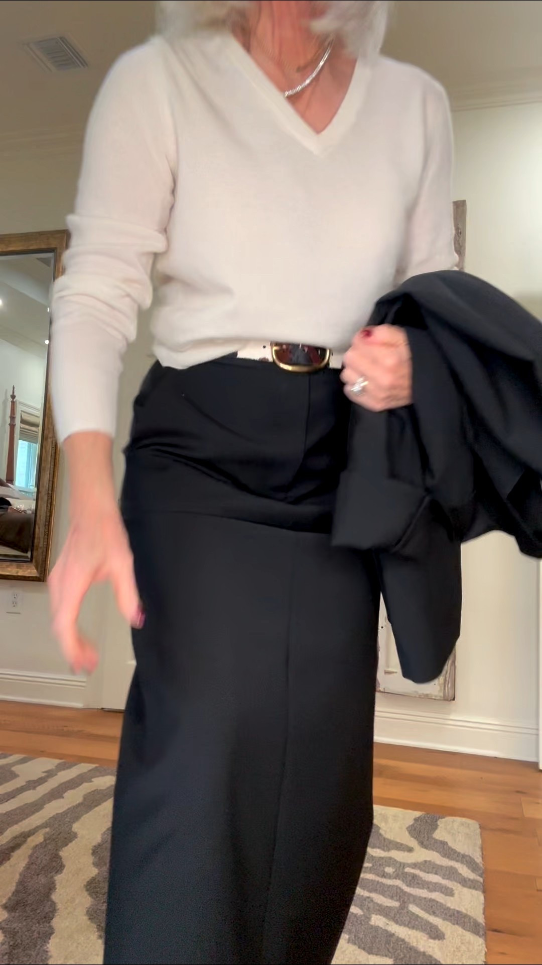 This black blazer and black skirt are perfect basics for this quince sweater and cow print belt  

#LTKFindsUnder50 #LTKOver40 #LTKWorkwear