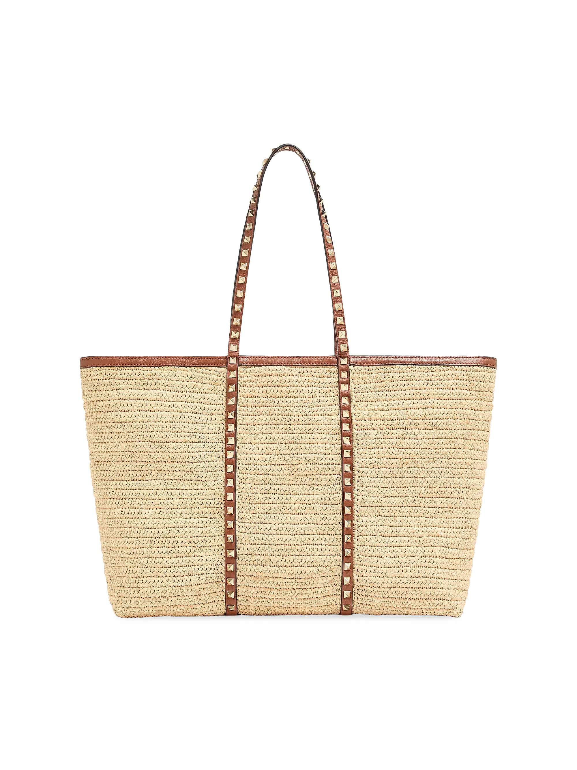 Rockstud Shopping Bag in Raffia | Saks Fifth Avenue