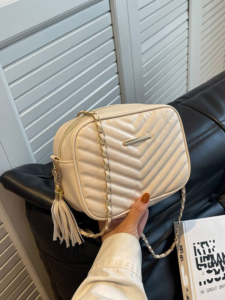 Mini Chevron Tassel Decor Square Bag | SHEIN