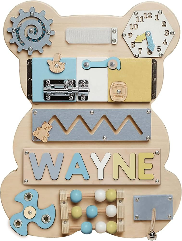 Kindlytoys Personalized Bear Busy Board for Toddlers, Toddler Busy Board Ages 1-3, Wooden Montess... | Amazon (US)