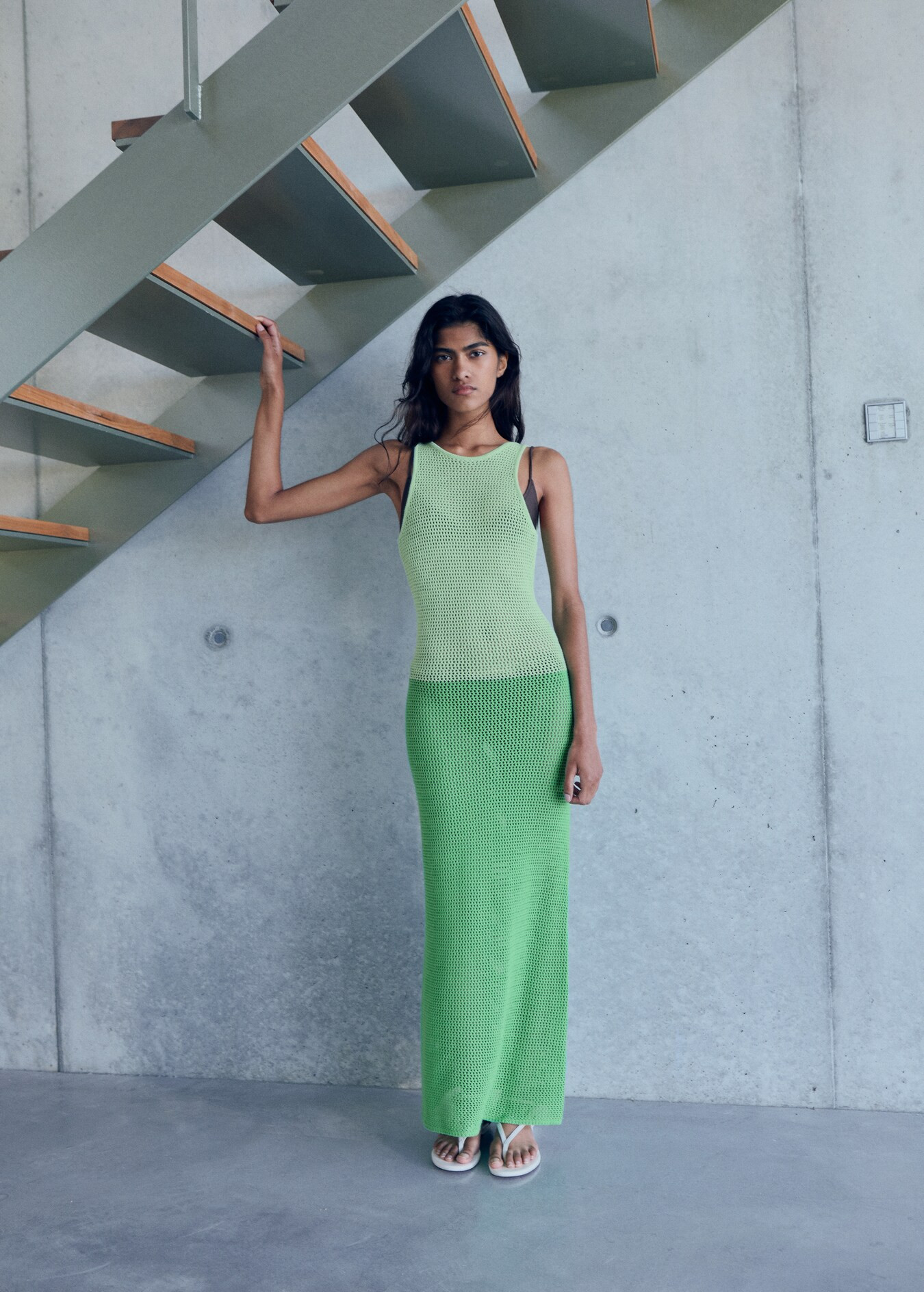 Long two-tone crochet dress - Women | MANGO United Kingdom | MANGO (UK)