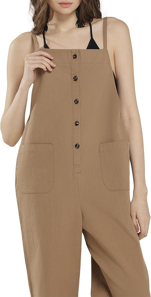noflik Women's Button Down Cotton Sleeveless Jumpsuits with Pockets Girls Casual denim romper ove... | Amazon (US)