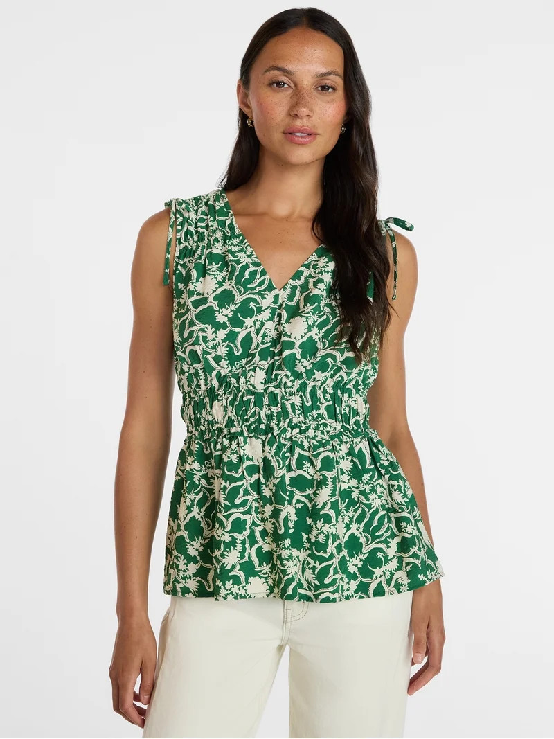 Time and Tru Women's Ruched Tie Shoulder Top, Sizes XS-XXXL | Walmart (US)