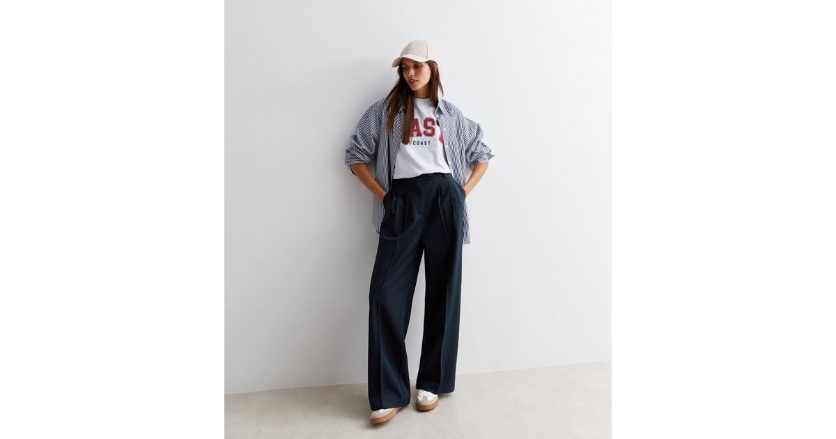 Navy Wide Leg Trousers | New Look | New Look (UK)