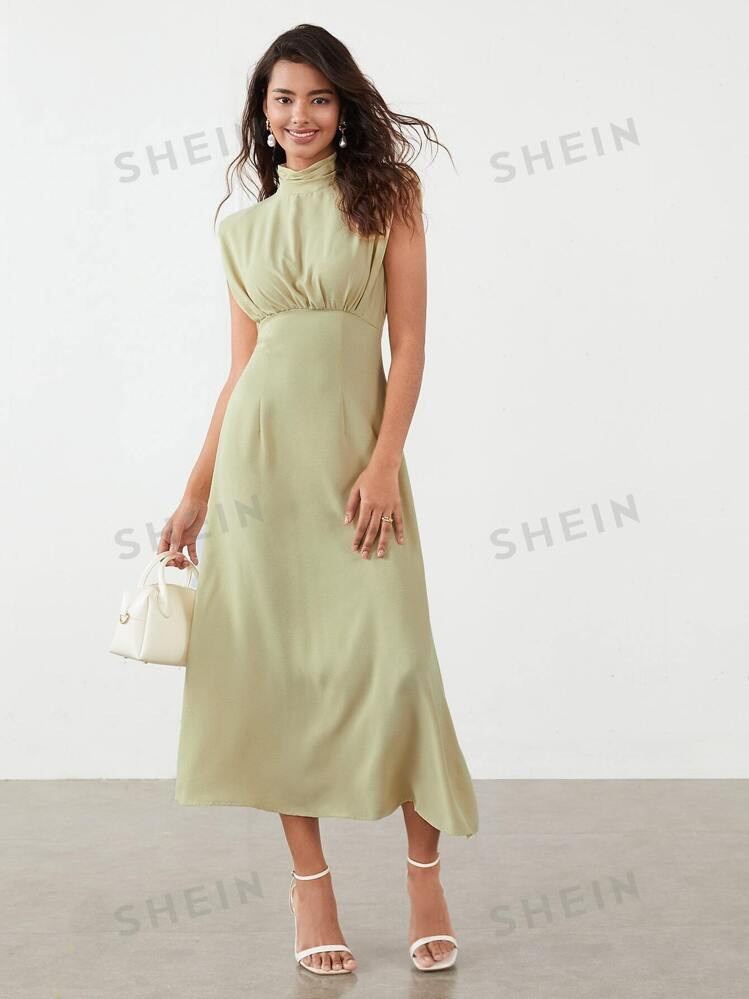 SHEIN BIZwear High Neck Shoulder Pad Dress Workwear | SHEIN USA | SHEIN