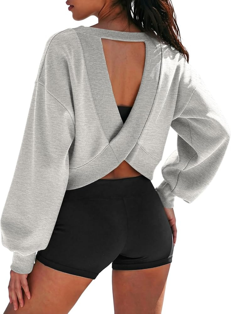 ATHMILE Open Back Sweatshirt V Neck Workout Tops for Women | Amazon (US)