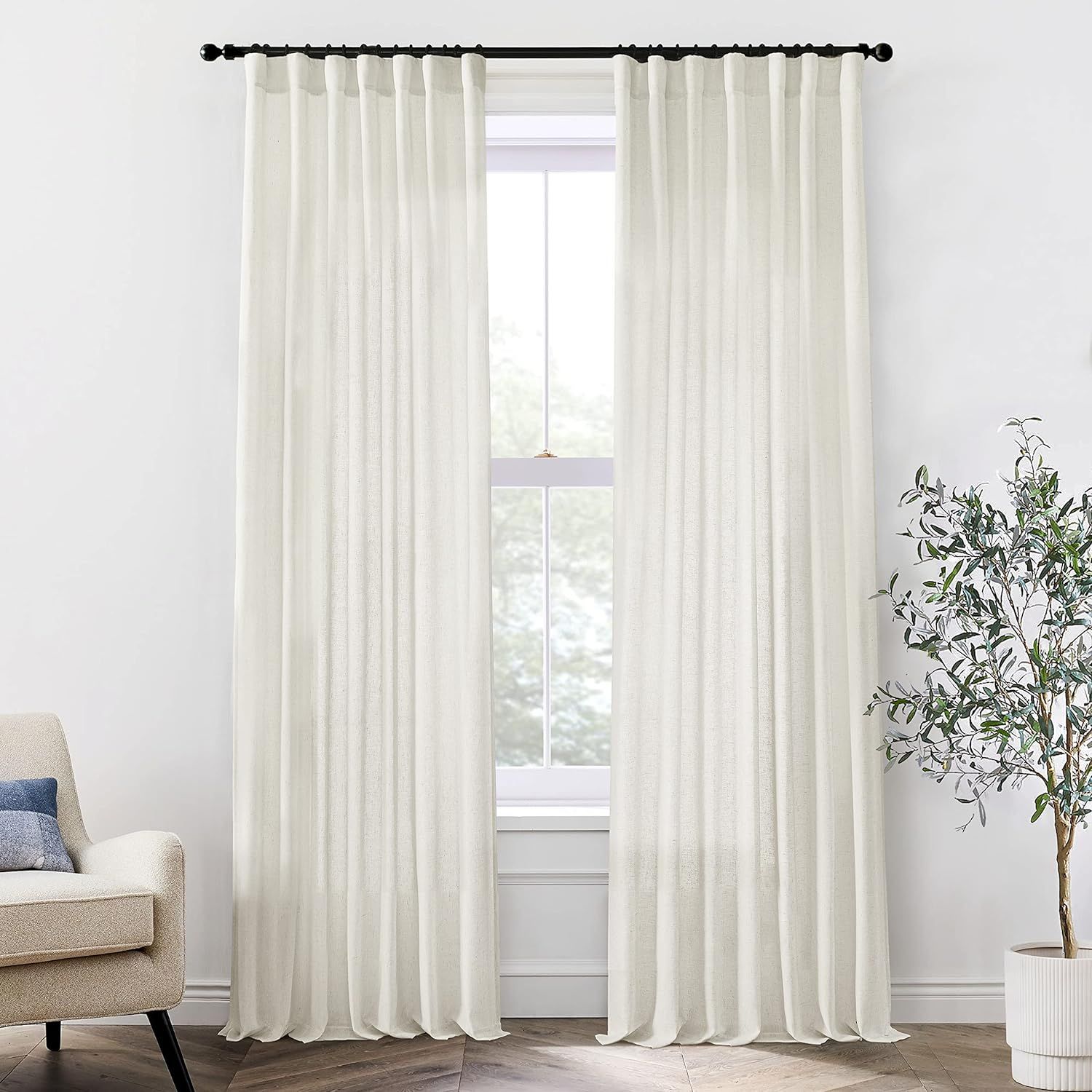 XTMYI 96 Inches Long Modern Farmhouse Linen Curtains for Living Room,Hang Pin Hooks Back Tab Shee... | Amazon (US)