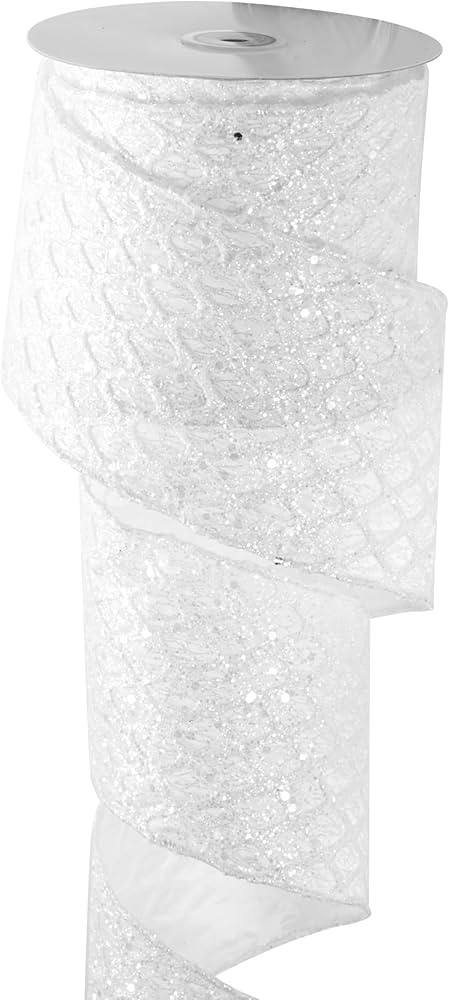 White Christmas Ribbon 4" Glitter Mesh Wired Ribbon for Christmas Tree White Diamond Honeycomb Ri... | Amazon (US)